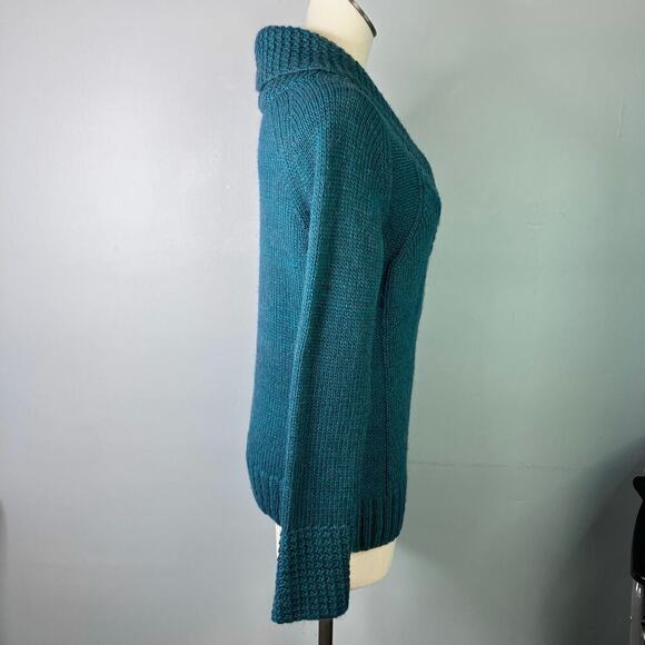 Gander Mountain Guide Series Teal Shawl Collar Alpaca Wool Blend Sweater Size M - Picture 2 of 12
